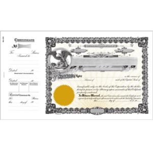 Goes 50 Stock Certificates-Gold w/GREEN Backer-15x8.5