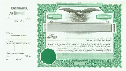 Goes 196 Stock Certificates-Green-15"x8.5"