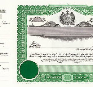 Goes 213 Stock Certificates-Green-15"x8.5"