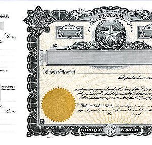 Goes 265 Stock Certificates-15x8.5-Gold/Green-TEXAS