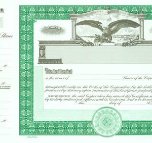 Goes 364 Stock Certificates Green 15"x8.5"