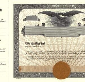Goes 73 Stock Certificates-GREEN ink backer-15"x8.5" Gold