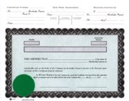 Stock Certificate 1G Custom Printed
