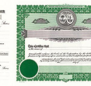 Goes 220 Stock Certificates-Green-15"x8.5"
