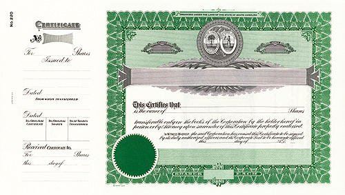 Goes 220 Stock Certificates-Green-15"x8.5"