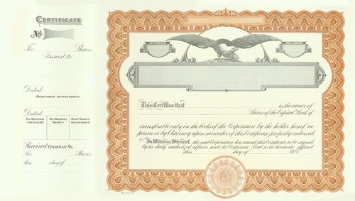 Goes 508 Stock Certificates Brown 15x8.5
