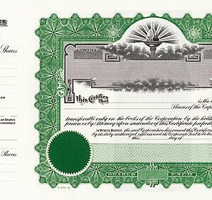 Goes 6136 Stock Certificates Green 15x8.5 w Stub