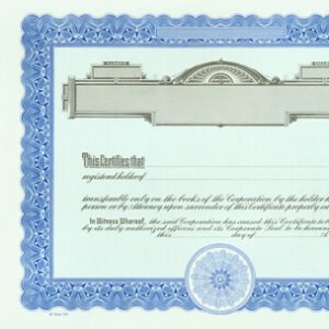 Goes 724 Stock Certificates-Blue-14"x8.5"