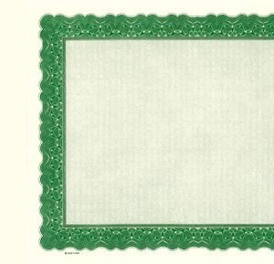 Goes 742 Stock Certificates-Green-15"x8.5"