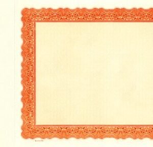 Goes 743 Stock Certificates-Orange-15"x8.5"