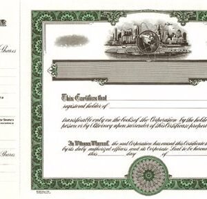 Goes 755 Stock Certificates-Green-15"x8.5"