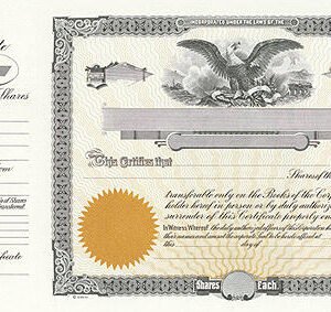 Goes N1 - GREEN backer Stock Certificates-15x8.5 w/ 4" stub