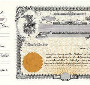 Goes N5 Stock Certificates "GREEN" Backer-15"x8.5" w" 4" stub