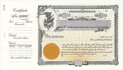 Goes N5 Stock Certificates "GREEN" Backer-15"x8.5" w" 4" stub