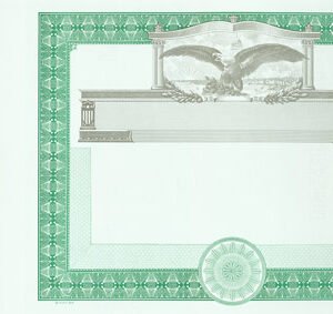 Goes 368 Stock Certificates-Green-15"x8.5"